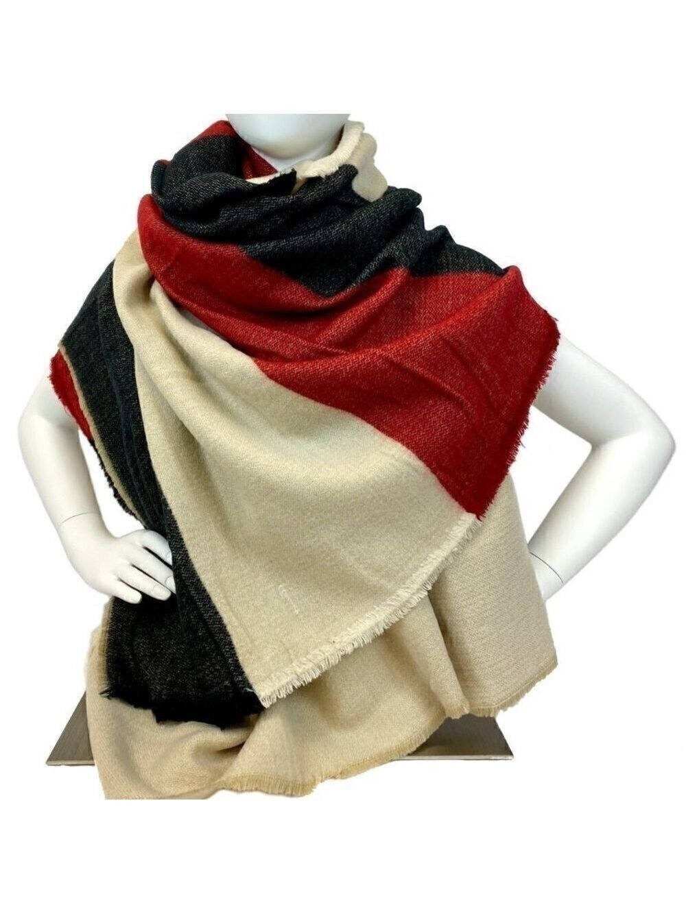 Plush Luxury Scarf in Blue, Red and Tan